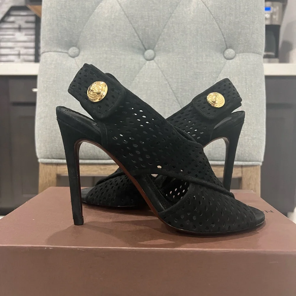 LOUIS VUITTON SUEDE PERFORATED SLING BACK SANDALS - Picture 3 of 13